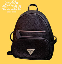 GUESS Black Embossed Logo Backpack Zip Closure Adjustable Straps Inner Pockets picture