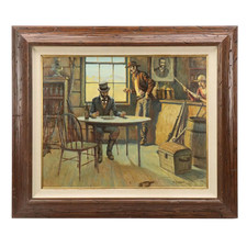 Vintage Ronald Crooks Western Scene Oil Painting -gambling soloon, cowboys- picture