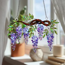 Wisteria Purple Suncatcher Acrylic Floral Window Decor Gift Holographic Effect picture
