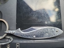 Unusual Vintage Knife Silver Fish Pendant Details Opens To Knife Hallmark picture
