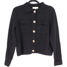 Sezane Women's Betty Merino Cardigan Size M Black Wool Knit Boxy Sweater picture