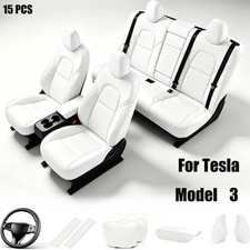 15 PCS Set Car Protector Interior Seat Covers For Tesla Model 3 2017-2023 White picture