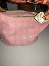 Dooney & Bourke Pink Pebbled Shoulder Bag Zip Top Brown Strap Gold Hardware picture