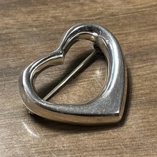 Vintage Signed JFL Solid 925 Sterling Silver Pass through Heart Brooch Pin 12.8g picture