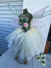 Handmade Fairy Costume Mannequin Display 3D Tulle Dress Wings Floral Centerpiece picture