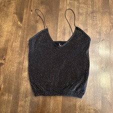 Intimately Free People Skinny Strap Seamless Brami XS Sparkles Crop Top Black picture