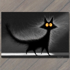 POSTCARD Black Cat Glowing Eyes Spooky Alley Halloween Night Shadow Art picture