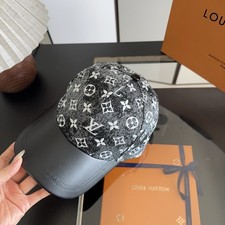 New Fashion Denim Monogram Logo Leather Brim Baseball Cap Unisex Black Hat picture