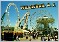 Wildwood NJ~Boardwalk Amusement Pier Rides UNP Vintage New Jersey Shore Postcard picture