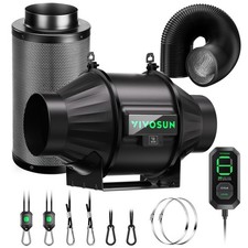 VIVOSUN AeroZesh T4 4'' 210 CFM Inline Duct Fan w/E12,Carbon Filter & 8' Ducting picture