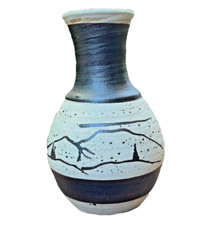 Southwest Style Studio Folk Art Pottery Mini Vase Sand Clay Mountain Scene 1982 picture