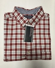 Roundtree Yorke Men Shirt XLT  100% Cotton Button Short Sleeve Plaid Red White picture