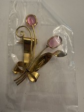 Vtg 1940s Coro Craft Sterling Silver Vermeil Pink Tulip Brooch In Orig Packaging picture