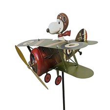 Snoopy Pilot Flying Biplane Wind Spinner - Vintage Metal Garden Windmill Decor picture