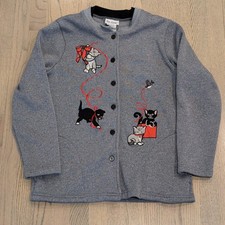 Vintage BLAIR Embroidered Cat Kitten Cardigan Sweater Gray Knit Grandmacore M picture