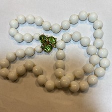 VTG.1950’s SIGNED NEWHOUSE WHITE MILK GLASS BEADS GREEN VASELINE STONE NECKLACE picture