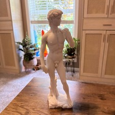 Michelangelo David Statue Veronese Design Vintage Marble Base White Resin 12” picture