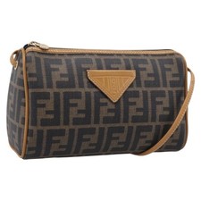 FENDI Zucca Canvas Mamma Baguette Shoulder Bag PVC Brown Black Auth 208749 picture