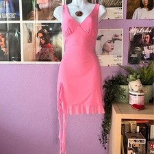Y2K Hot Pink Asymmetrical Ruffle Mini Dress Size Small picture