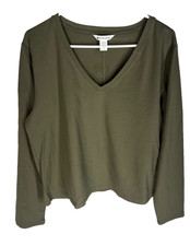Athleta Essential L/S V-Neck Top Size Large Supima Cotton Long Sleeve Green picture