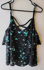 TORRID Black Blue Butterfly Lightweight Camisole Tank Top Blouse 00 picture