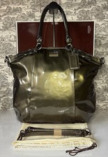  Vintage Coach Madison Patent Leather Lindsey Satchel Khaki Olive 18627 picture