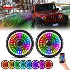 Pair 7'' RGB LED Headlights Starry Dragon Eyes DRL For Jeep Wrangler JK TJ CJ picture