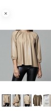 Dolce Cabo Taupe Faux Leather Gathered-Neck Top XL New picture