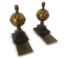 Pair of Sphere Finial Brass Bookends MCM Architectural Metal Finial Containers picture