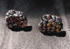 Vintage Swank Cufflinks Silver Tone Iridescent Peacock Lava Rhinestone picture