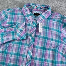 NEW Talbots Top Womens Large Petite Purple Plaid Button Down Cotton Pastel picture