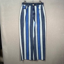 Nasty Gal Womens Size 6 Striped Wide-Leg Denim Jeans Blue picture
