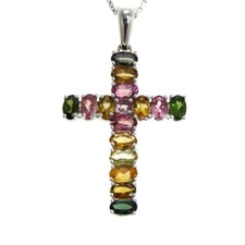 Rarities Carol Brodie Rainbow Tourmaline Sterling Silver Cross Necklace picture