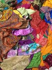 Women's 10Pc Mix Lot Vintage Art Silk Indian Saree Fabric For Art & Craft Work picture