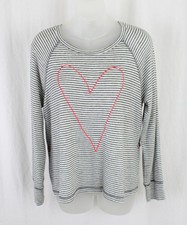 Sundry Women's Gray Striped Embroidered Heart Round Neck Long Sleeve Top Size 2 picture