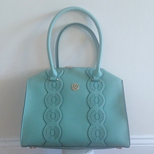 LANY Women’s Blue Top Handle Satchel, Zip Closure, Silver Hardware picture