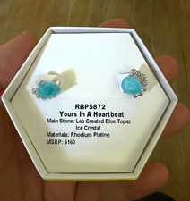 Ring Bomb Party Yours In A Heartbeat Heart Blue Topaz Stud Earrings RBP5872 picture