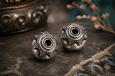 Vintage Bali Style Sterling Silver Large Beads Pair 6.9g Granulated Artisan picture