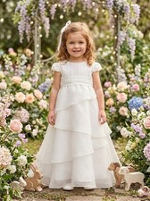 Elegant Light Ivory Dress Special Occasion Puff Sleeves size 12-18 month picture
