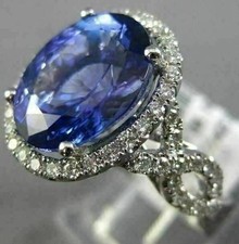 ESTATE LARGE 6.20CT DIAMOND & AAA TANZANITE 14KT WHITE GOLD HALO ENGAGEMENT RING picture