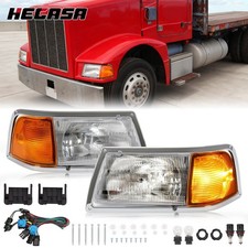 Pair Headlight w/Adjusters + Corner Light & Bezel For Peterbilt 375 385 Halogen picture