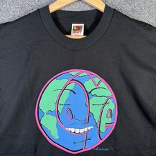 Vintage Earth Shirt Mens Large Black 90s Planet Love Art Abstract Day Smile Rare picture