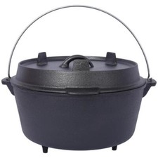 Tileon Dutch Oven 8 qt Cast Iron Black Pre-Seasoned Lid Fireplace BBQ Camp Bake picture