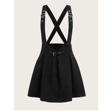 Romwe Academia Grommet Eyelet Criss-Cross Pinafore Skirt black kawaii sz XL picture