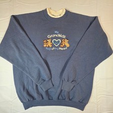Vintage 90s M&E Sportswear Grandkids Teddy Bear Sweatshirt Blue Large picture