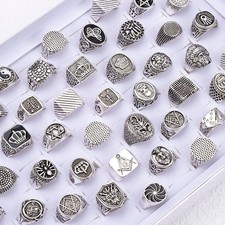 Wholesale 50pcs Lot Vintage Stone Mix Style Metal Jewelry Ring Men Women picture