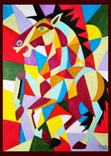 Impressionistic Wild Horse-Original Gouache Painting. Matted Only. (not framed) picture