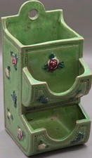 Vintage Ceramic Matchbook Holder Green Floral 6 3/4