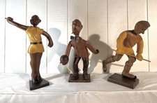 Vintage Maro Italy Hand-Carved Wooden Athlete Figurines – Mid Century Set Of 3 picture