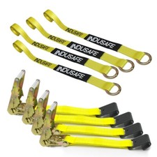 4 Pack Flat Hook Car Tie Down Straps Auto Hauler Ratchet Strap Kit Side Mount picture